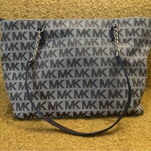 NEW! Michael Kors Brown Signature Chain Strap Canvas Tote with Tassel